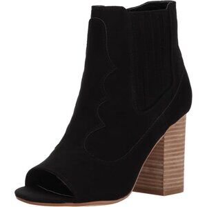 Carlos Santana Corby Peep Toe Ankle Suede Boots Size 8.5 M, Black Heel 3.5"